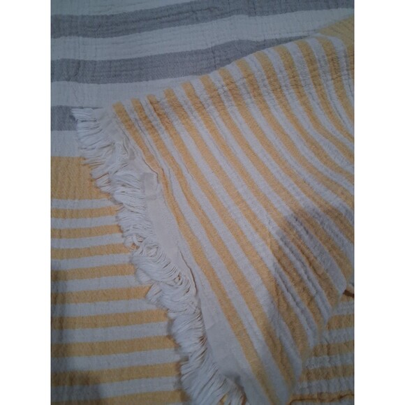 The Fouta Greek Beach Towel Blanket Wrap 100% Organic Cotton Yellow Stripe XL - Picture 4 of 4